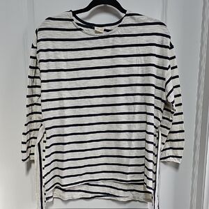 Blue and White Long Sleeve Tee with Stripes